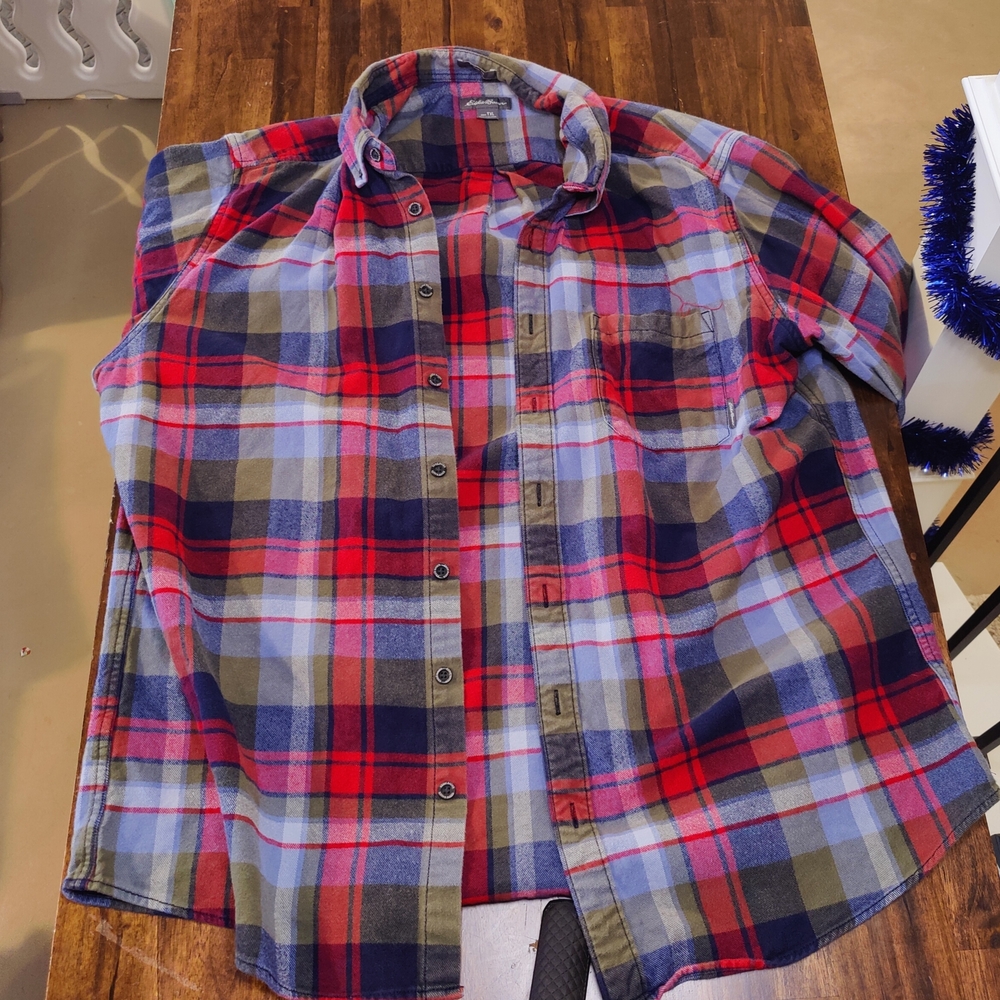 Eddie Bauer Red and Blue Plaid Shirt Jacket